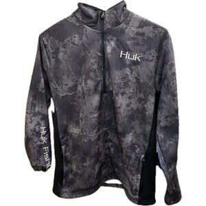 Huk Sweater Mens Large Black 1/4 Zip Pullover Fishing Outdoor Pockets Casual